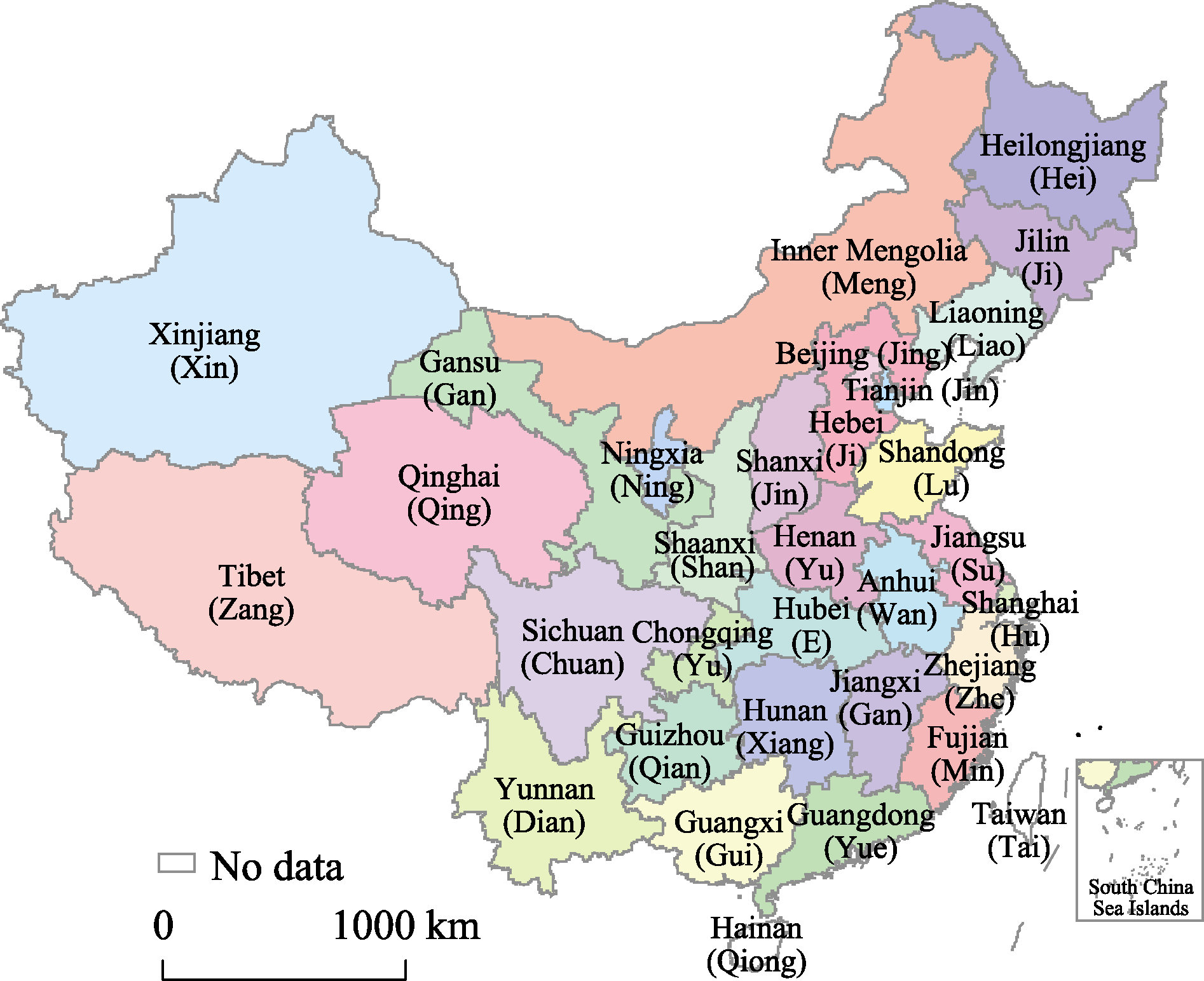interprovincial terrestrial physical geographical names in china