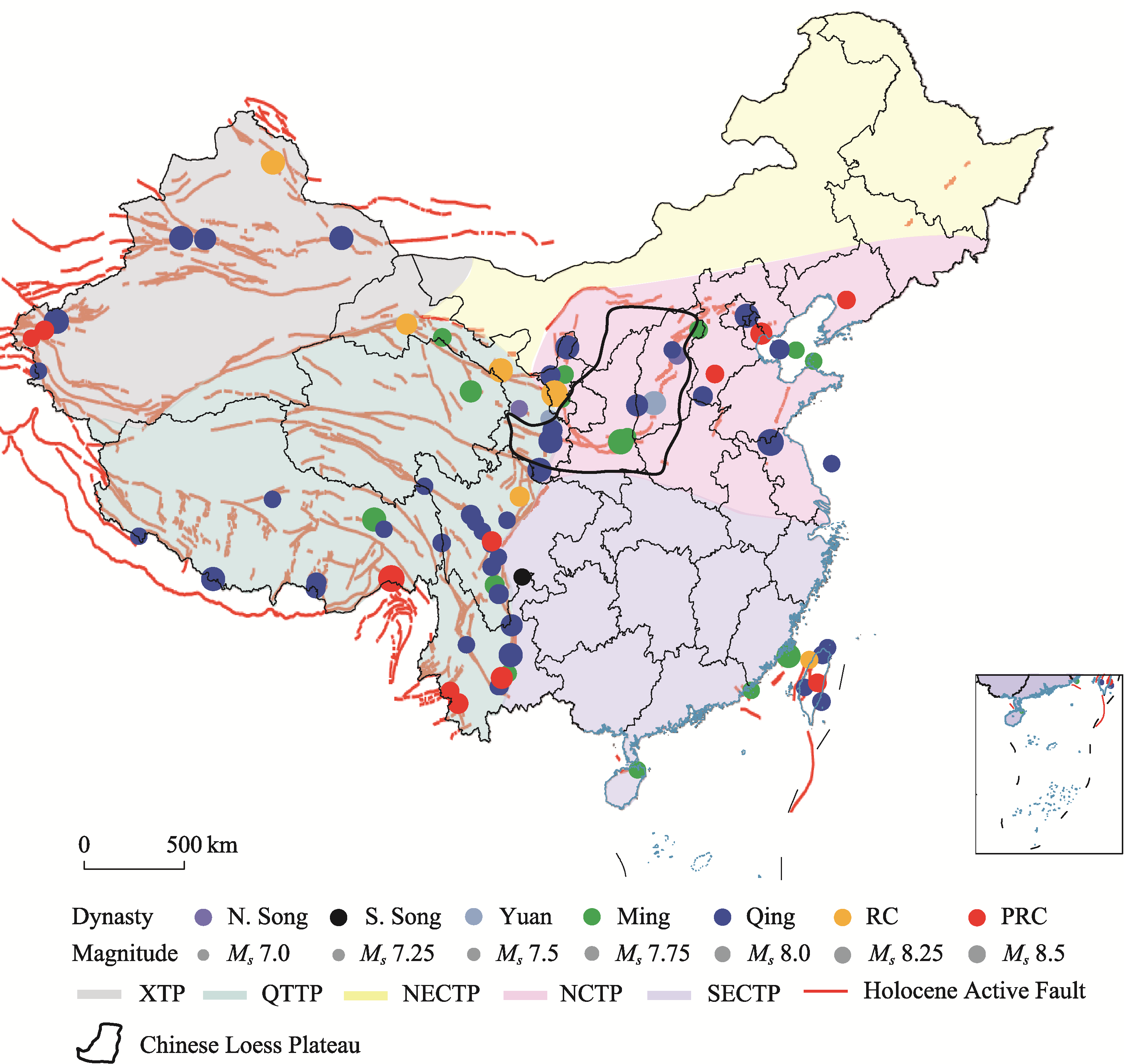 Impacts of seismic activity and climatic change on Chinese history in